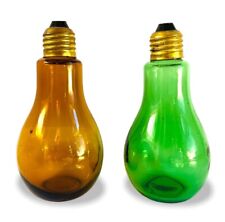 Light Bulb Glass Salt & Pepper Shakers VTG 60s Green Pop MCM Taiwan picture