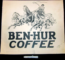 1920s Vintage Ben-Hur Coffee Ad Sign Poster Original Art Pen & Ink L.A. Wilshire picture