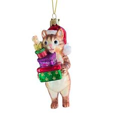 Whimsical Orange Tabby Cat and Gifts Glass Ornament Mouse Noble Gems Kurt Adler picture