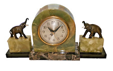 Vintage 1930s Green Onyx and Petoro Marble Clock and Garnishers picture