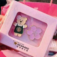 Starbucks China 2019 Coffee Cherry blossom and bear 2 pins set Limited Edition picture