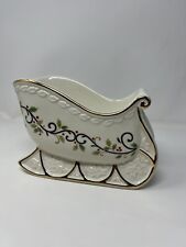 MIKASA Ribbon Holly Sleigh Centerpiece Bowl KT410 Ceramic Christmas Holiday picture