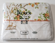 Vintage Pequot Fine Combed Percale One Double Flat Sheet Floral 81x108 picture