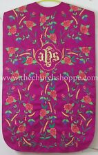 Dark Rose Roman Chasuble Fiddleback Vestment & 5pc mass set IHS embroidery  picture