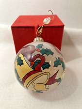 Chase Signed Hand Painted Glass Christmas Ornament Decorative Bell/Holly Vintage picture