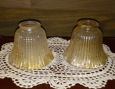 2 Vintage Glass Shades Globes Iridescent Amber Gold Hobnail Beaded 2-1/8