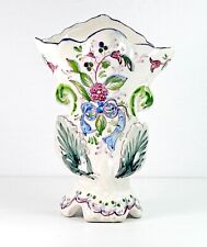 Flared Vase Floral Hand Painted Footed Ceramic Signed 7.25