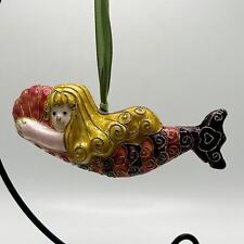 Vintage Hand Blown Glass Mermaid Christmas Holiday Ornament picture