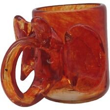 HAND BLOWN Elephant Shaped Shot Glass Miniature Mug, Orange Wild Animal Figurine picture