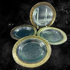 Vintage Italian Hand Made Fused Art Glass Plate Dish Transparent Green Gold Set4 picture