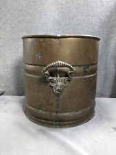 Vintage Brass Bucket With Lion Head Handles 9