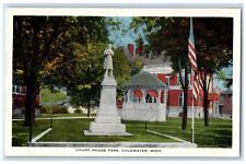 c1920's Court House Park Monument American Flag Coldwater Michigan MI Postcard picture