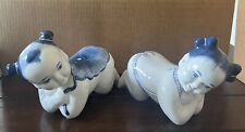 Vintage Chinese Porcelain Boy & Girl Baby Pillows Headrest RARE Blue & White picture