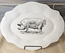 Charming Country Pig Decorative Black & White Platter Scalloped Edge 13.5' x 10
