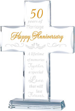 50Th Wedding Anniversary Religious Cross Gifts for Parents, Laser Engraved Glass picture