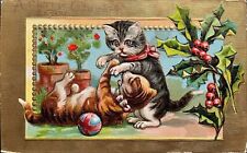 X-mas Cats Series Fancy Embossed Metalic Postcard 1908 A Merry Christmas to You picture