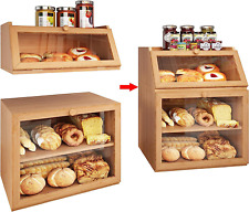 3-Tier Large Double Separable Bamboo Bread Box Storage with Clear Window and Adj picture