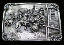 Charles M Russell In Without Knocking Cowboys Vintage Belt Buckle picture