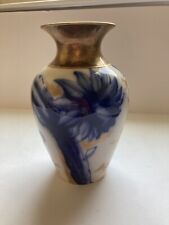 Vintage ADDERLY Hand Painted Flow Blue 7 inch Vase W/ Gold Accents AS  IS picture