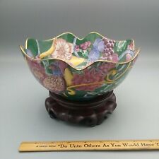 Vintage Chinese Porcelain Fruit Bowl With Stand Hand Painted 7.5