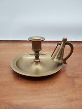 Vtg Brass Chamber Candle Holder w/ Finger Loop Handle & Attached Candle Snuffer picture