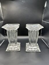Pair PartyLite Quad Prism Lead Crystal Pedestal Pillar Candle Holder Vase (#150) picture