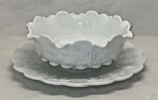 Westmoreland PANELED GRAPE Milk Glass 2.5 Qt 11in Serving Bowl With 14 in Plate picture