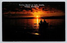 Villard MN Torfins Resort on Lake Amelia Row Boat at Sunset Vtg Postcard View picture