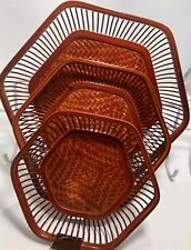 Vintage Laquered Bamboo Baskets Handwoven Set of 3 Nesting Fruits Trinkets Trays picture