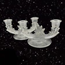 VINTAGE PAIR OF FOSTORIA GLASS BAROQUE DOUBLE ARM TAPER CANDLE STICK HOLDERS picture