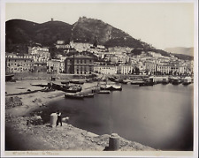Italy, Salerno, general view with navy, ca.1880, vintage print wine print picture