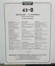 1932 Bucyrus 45B Dragline Clamshell Specifications Construction Sales Folder picture