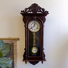 Vintage Ornate Wood Wall Hanging Clock R/A Pendulum 31 Day w/ Key Made in Korean picture