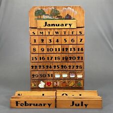 Vintage Wooden Perpetual Calendar Interchangeable Pieces Hand Made Painted picture