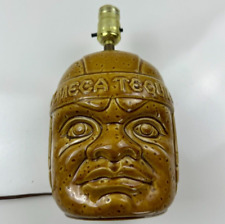 Olmeca Tequila Vintage Pottery Tiki 2 Face Shaped Table Lamp Golden Brown Works picture