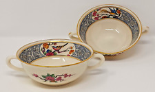 Lenox Ming Cream Soup Bowl Set of 2 porcelain ceramic birds & florals USA made picture