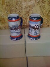 1990 and 1991  bud Budweiser Holiday Christmas Beer Steins Mug man cave picture