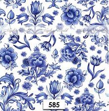 (585) TWO Paper LUNCHEON Decoupage Art Craft Napkins - DELFT BLUE FLOWERS FLORAL picture