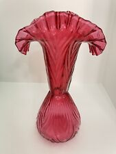Vintage Fenton Ruffled Cranberry Glass Swirl Hand Blown Vase Crimped Excellent picture