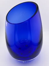 Stunning Magnor of Norway Cobalt Blue hand blown Art glass Vase 9” slanted top picture