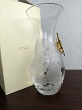 Lenox Garden Jewels Vase Flowers Etched Clear Glass Metal Enamel Butterfly 9.75