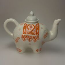 Elephant Tea Pot World Market Ivory With Orange Accent  10 Inch x 7 Inch picture