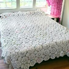 Vintage Handmade Crocheted Tablecloth Bed Coverlet Window Treatment Multi-use picture