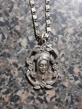 Vintage Blessed Virgin Mary Jesus Christ Sterling Medal Necklace 18