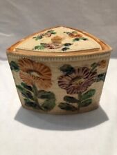 Vintage Japan Floral Biscuit Cookie Jar Basket Weave Ceramic Lidded Triangle picture