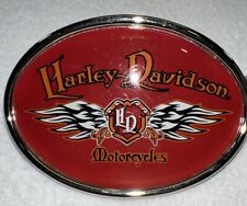 Harley-Davidson Belt Buckle H-D w/Wings 97817-07VW Chrome & Fire Engine Red picture