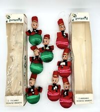 Vintage Plastic Elf Face Toy Soldier Christmas Ball Ornament  Pyramid MCM 2 Sets picture
