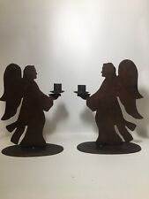 Vintage Metal Heavens Angels Silhouette Candle Holders Haiti Rare Pair 10 inch picture