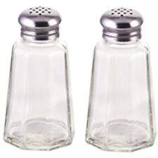 Salt and Pepper Shakers with Stainless Tops Set of 2 Paneled Shakers Glass picture