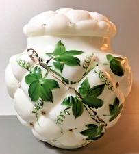 Antique Quilted Milk Glass Handpainted Ivy Biscuit Jar, Cookie Jar, Consolidated picture